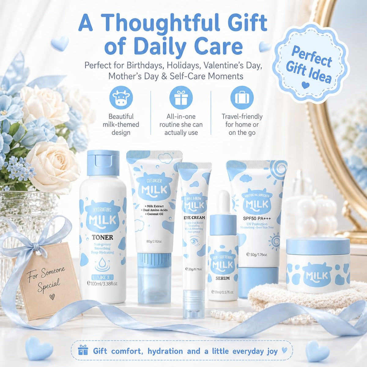 MrCuvaryas Milk Toner bottle, refreshes skin and prepares for absorption.