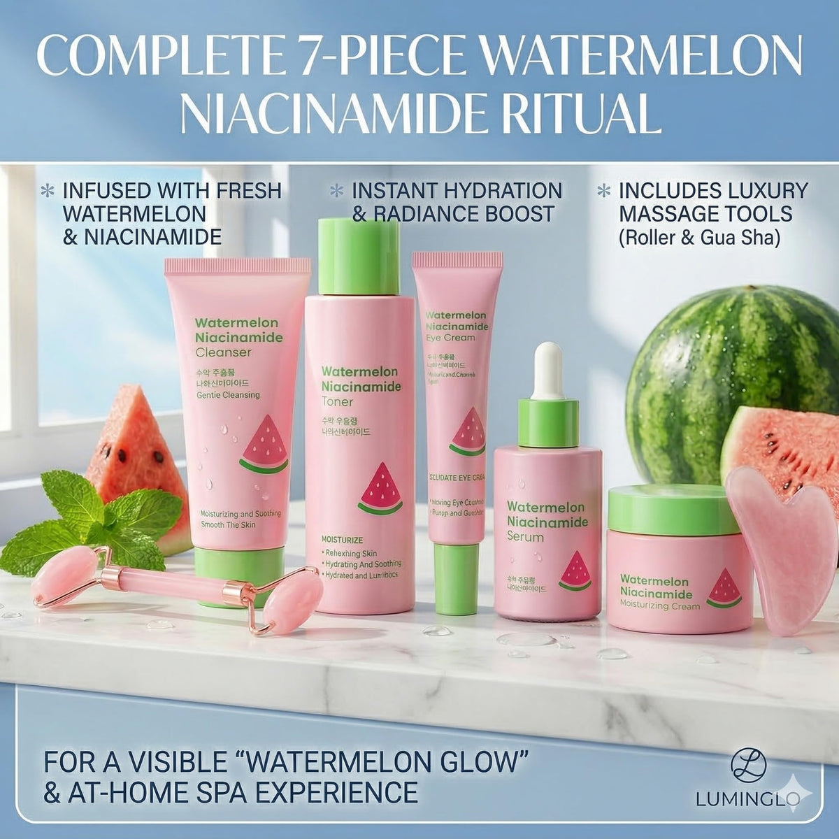 MrCuvaryas Watermelon GuaSha Tools and Headband set for soothing massage