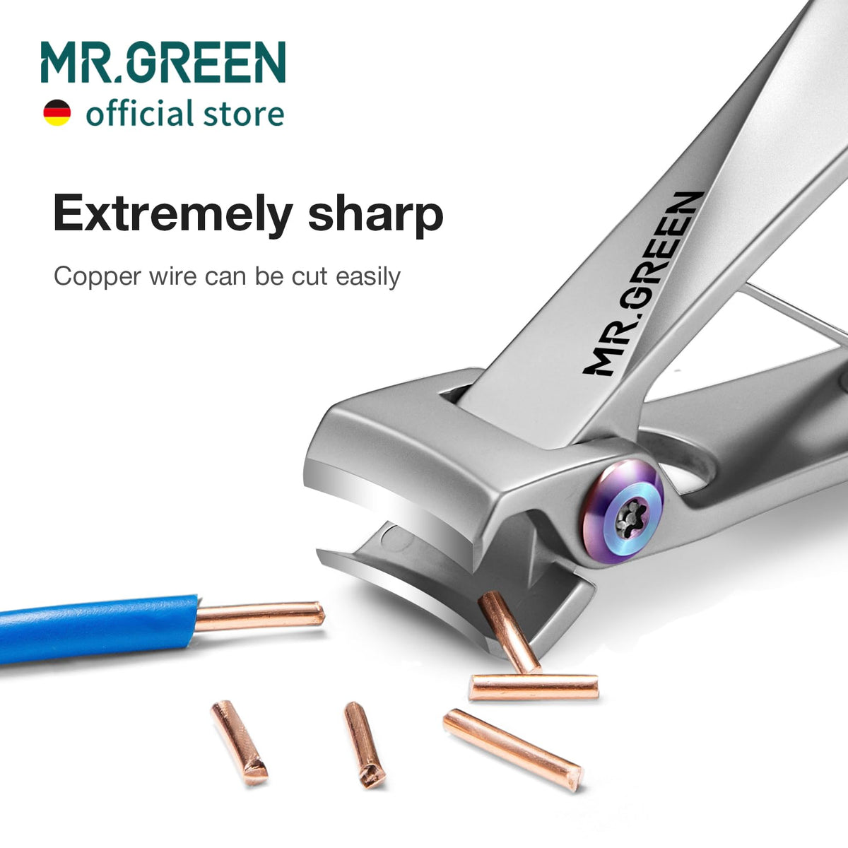 MR.GREEN nail clipper featuring a magnetic support bar for stable use.