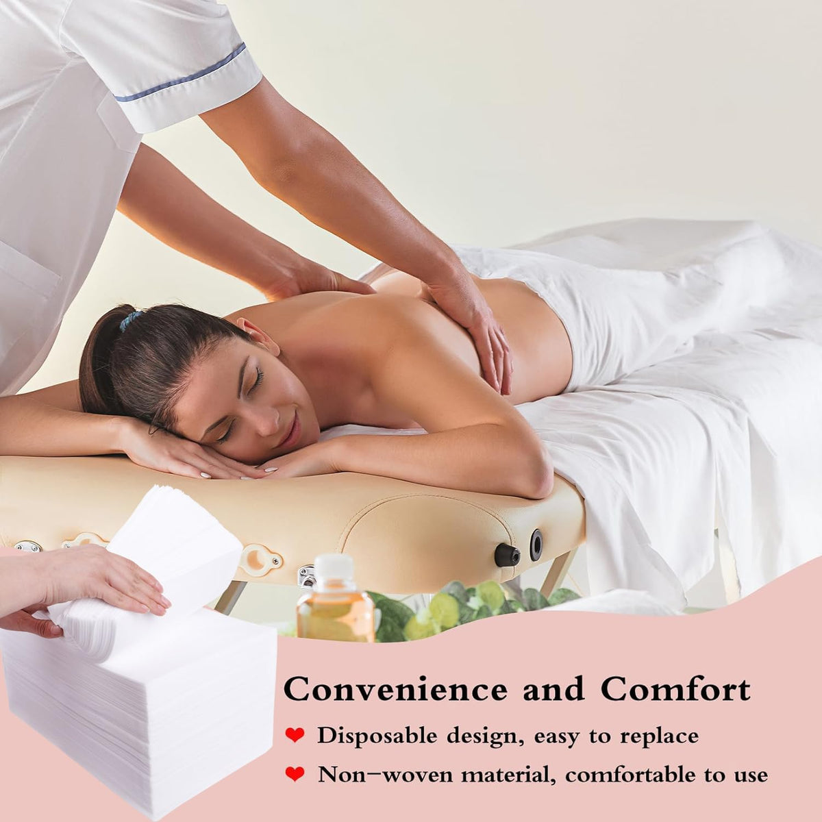 MRJ White bed sheet on a bed with towel and lotion, emphasizing hygiene and comfort.