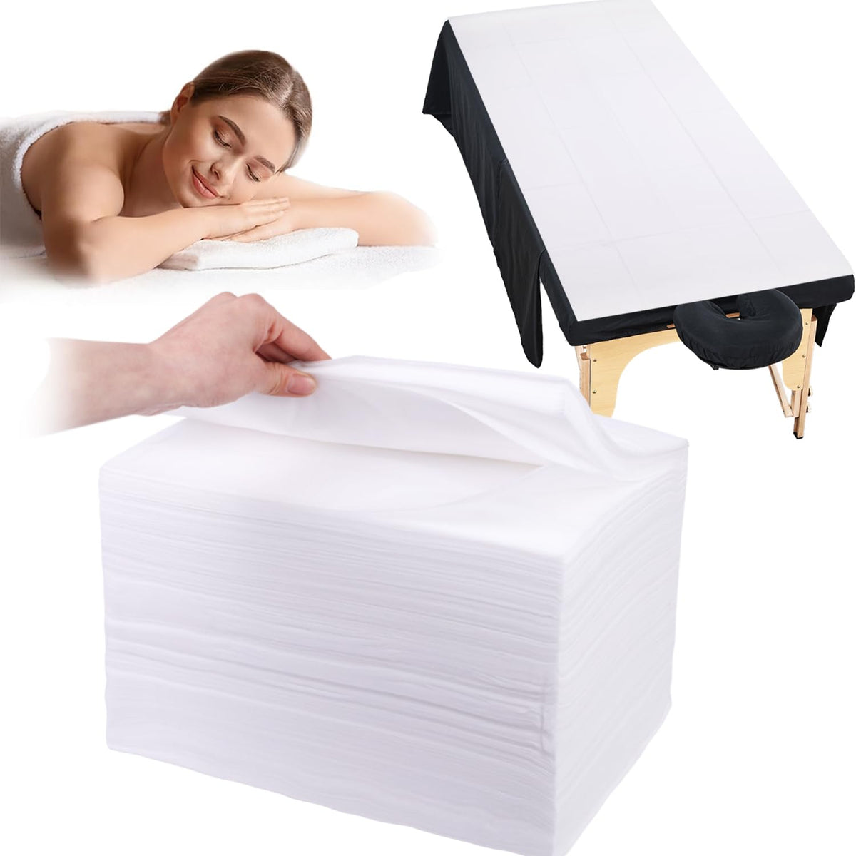 MRJ White disposable bed sheet 31x71 inches on a massage table, breathable and clean.