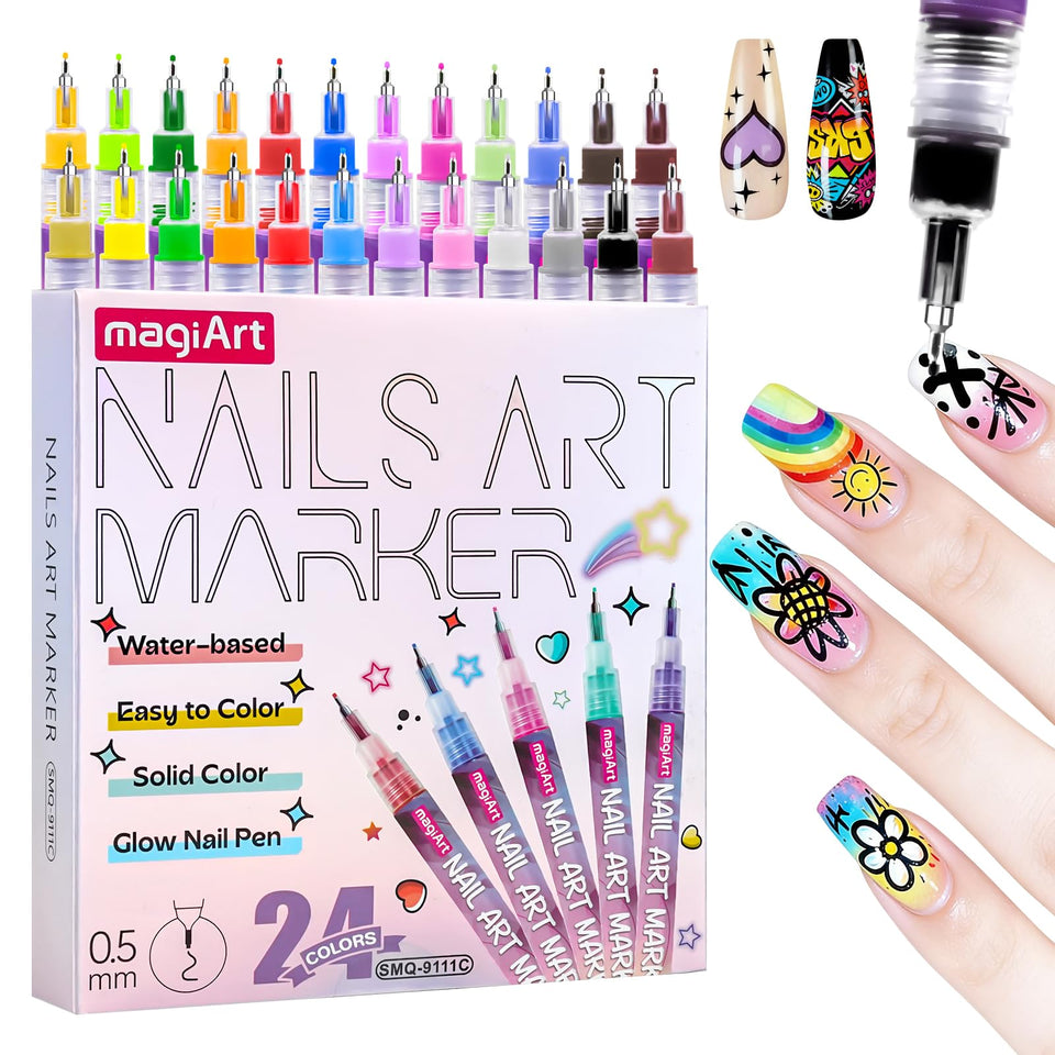 MRNEVVCO Nail Art Pens with 12 vibrant colors set for creative nail designs.