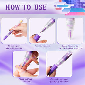 MRNEVVCO Nail Art Pens on nails enable detailed patterns.