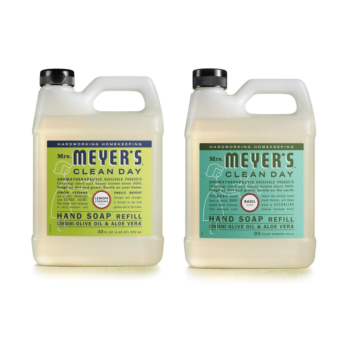 Mrs. Meyer's Basil refill bottle front view for daily hand washing with fresh scent