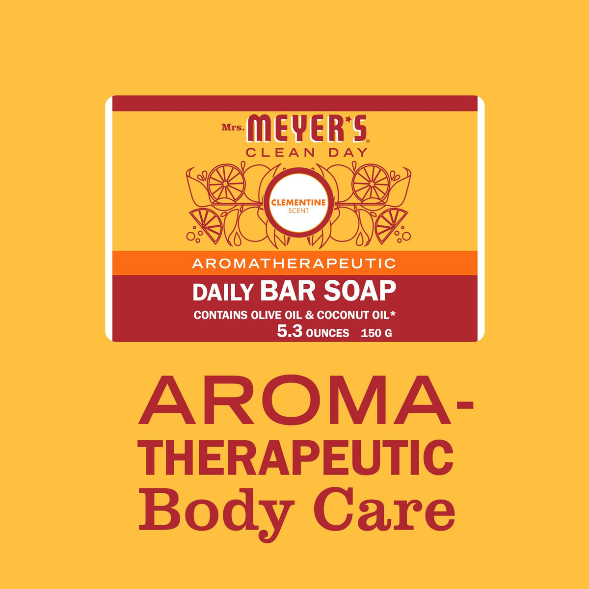 Shower scene with Mrs. Meyer's Clementine bar soap for refreshing cleanse.