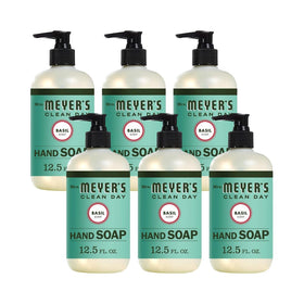 Mrs. Meyer's Clean Day Basil hand soap bottle in a six-pack for shared spaces.