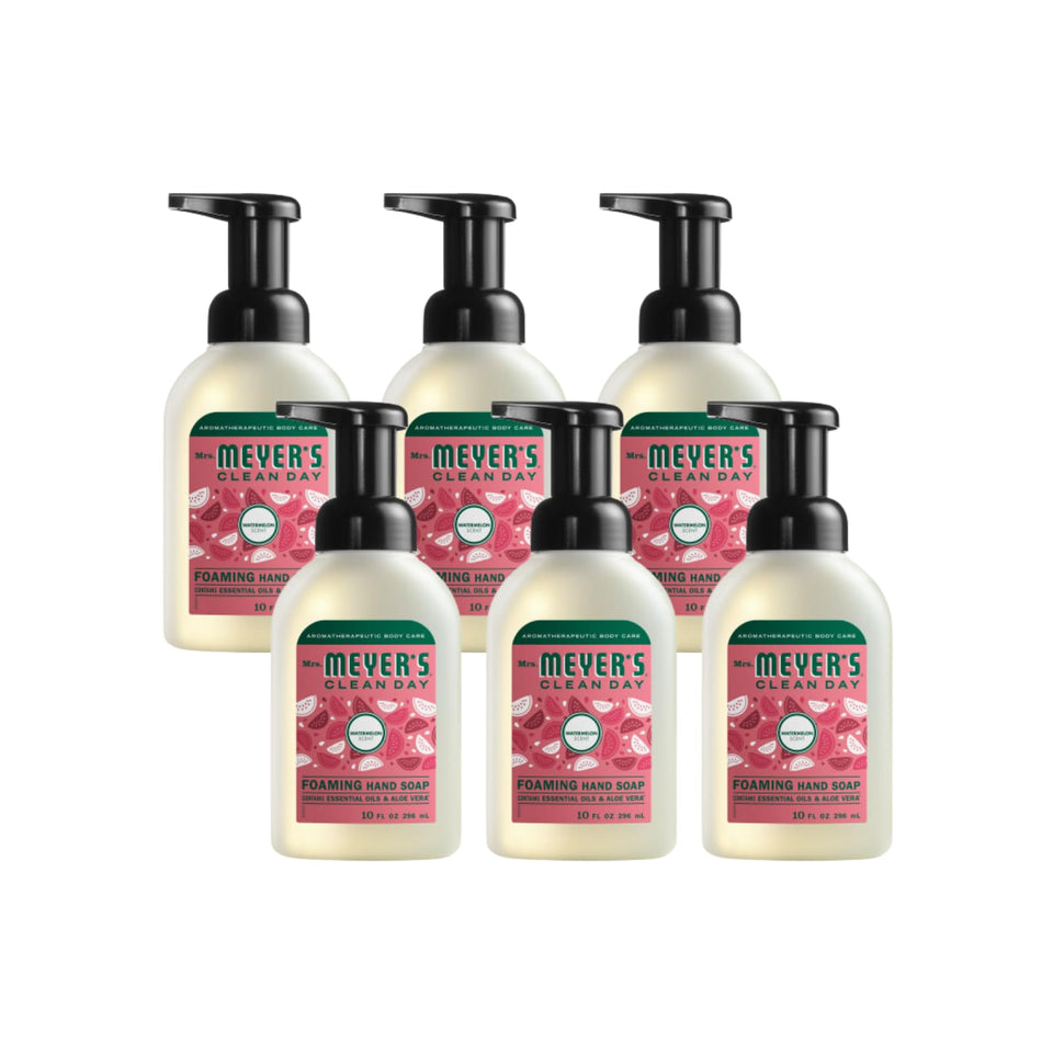 Mrs. Meyer's Clean Day Watermelon foaming hand soap bottle for refreshing handwashing.