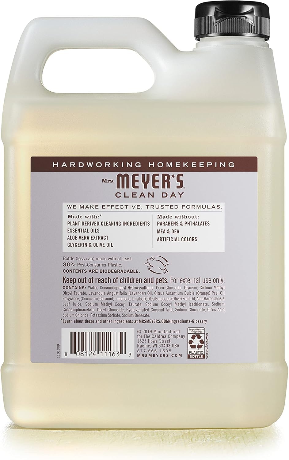 Mrs. Meyer's lavender bottle label adds calm garden vibe to everyday hand washing.