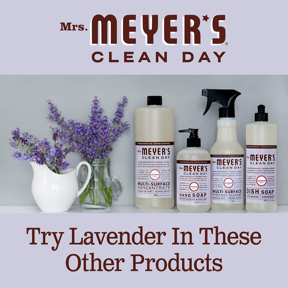 Close-up of lavender lather on hands after washing.