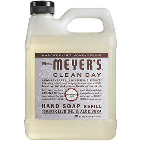 Six-pack of Mrs. Meyer's Lavender hand soap refills for kitchen and bath.