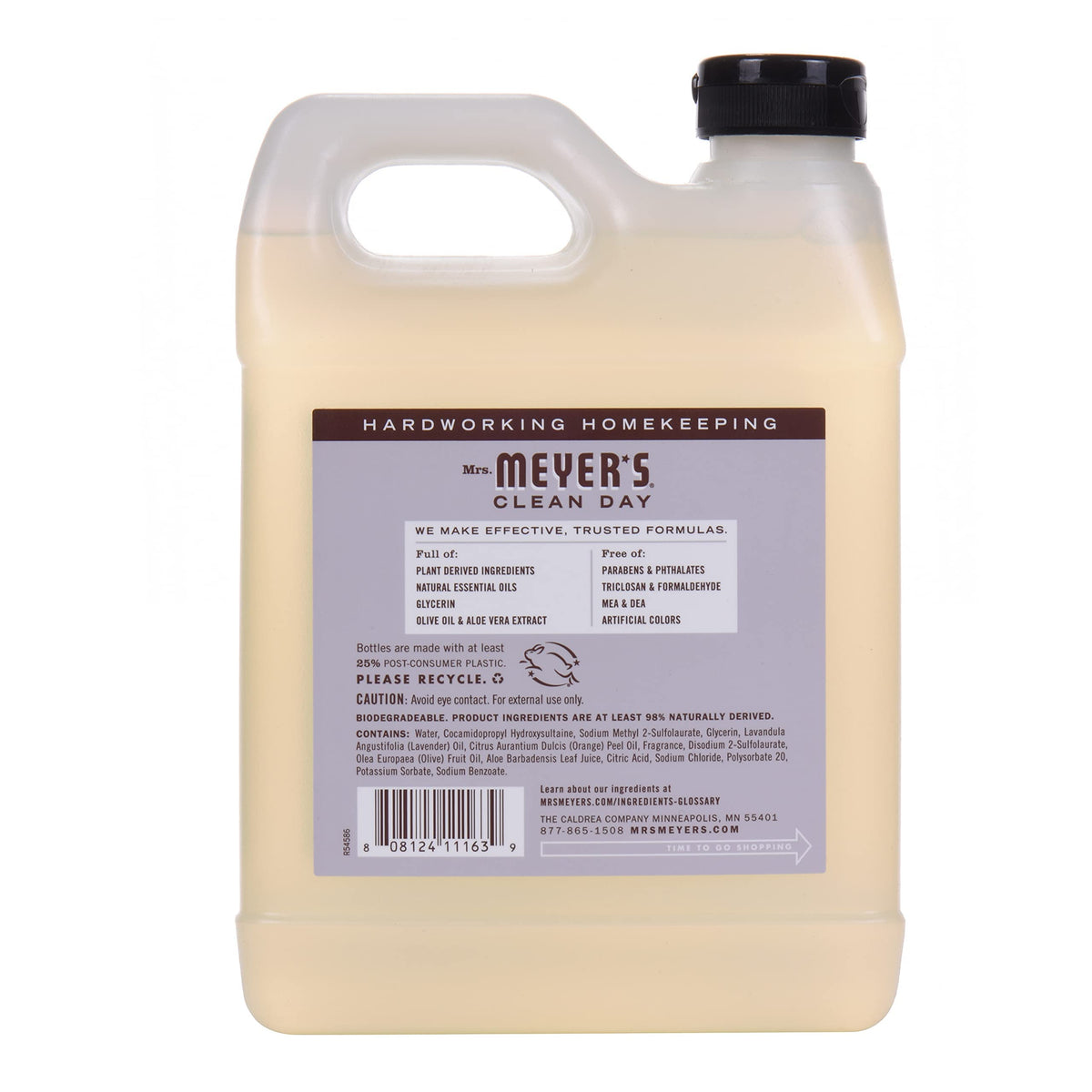 Lavender hand soap refill showing brand’s cruelty-free, paraben-free formulation.