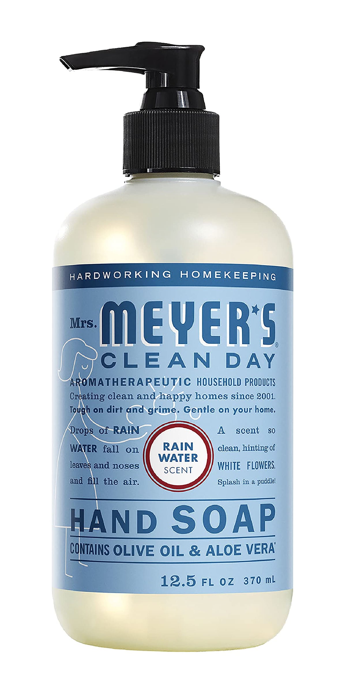 Mrs. Meyer's Clean Day Plum Berry hand soap bottle; uplifting aroma after meals and chores