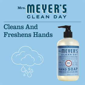 Mrs. Meyer's Clean Day Plum Berry hand soap bottle; vibrant kitchen accent and fresh scent