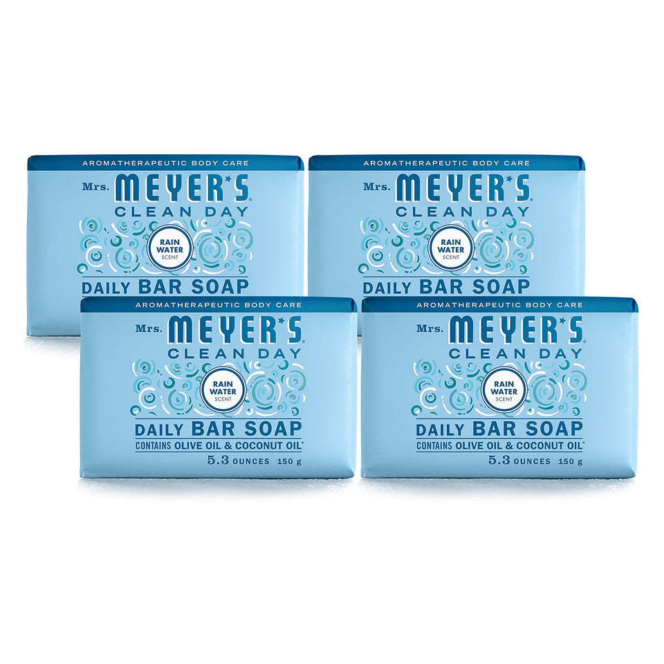 Mrs. Meyer's Rain Water bar soap forms a creamy lather for hands and body