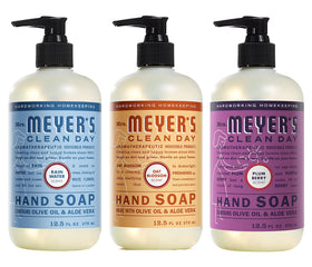 Mrs. Meyer's Clean Day Rain Water hand soap bottle on sink, refreshing fragrance for daily handwashing