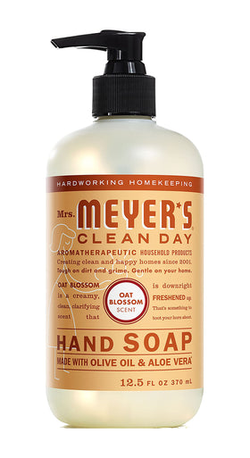 Mrs. Meyer's Clean Day Rain Water hand soap bottle with pump; leaves hands feeling clean