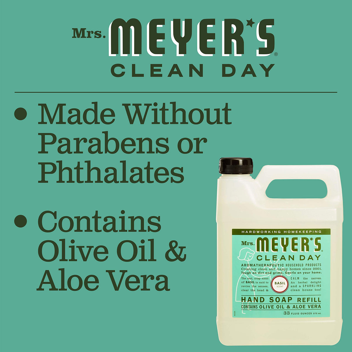 Mrs. Meyer's cruelty-free symbol on packaging signals ethical choice.