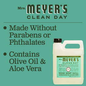 Mrs. Meyer's cruelty-free symbol on packaging signals ethical choice.