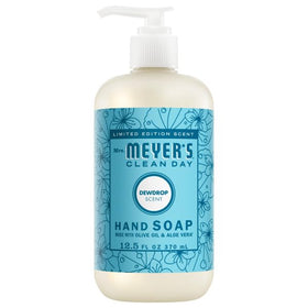 Mrs. Meyer's Dewdrop Hand Soap cleanses hands with plant-derived ingredients and gentle moisture