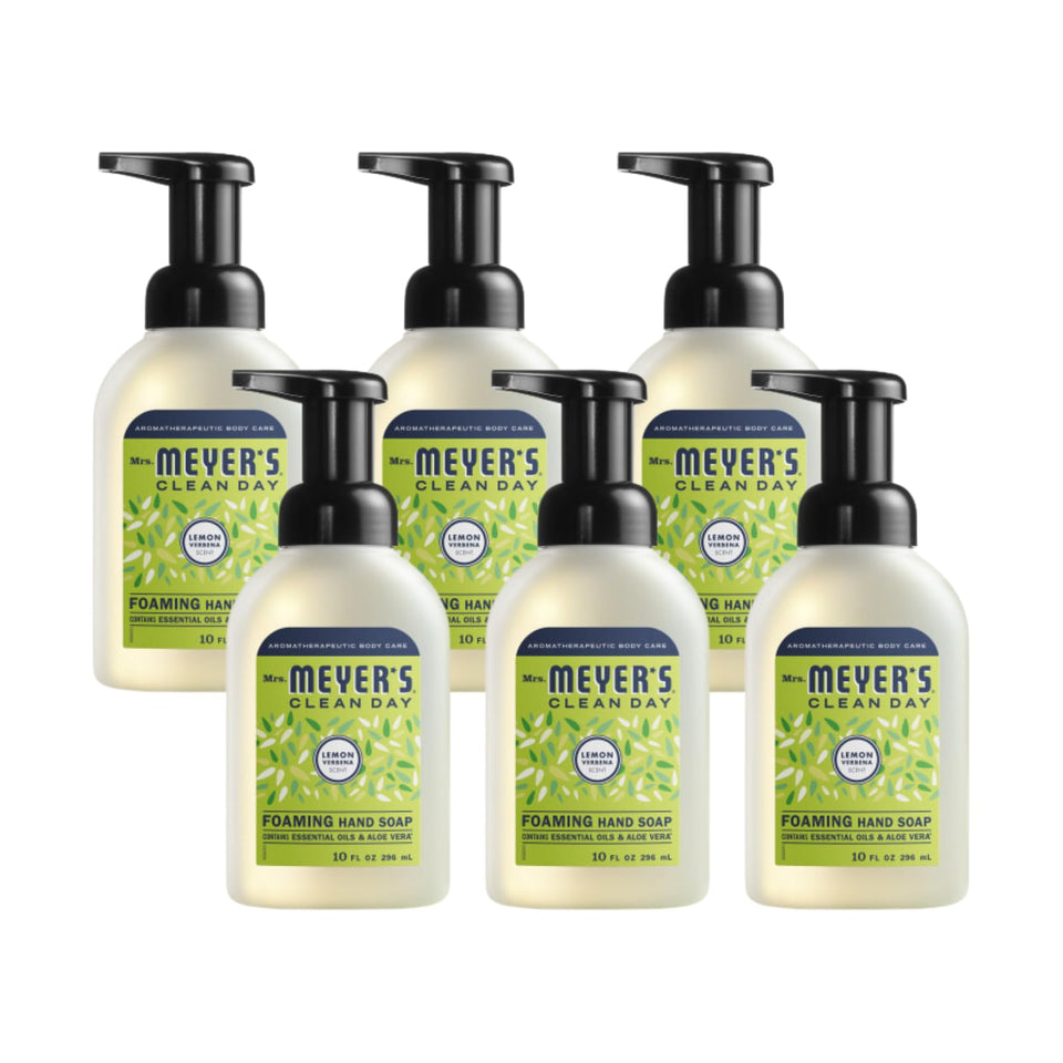 Mrs. Meyer's foaming hand soap Lemon Verbena bottle for everyday handwashing.