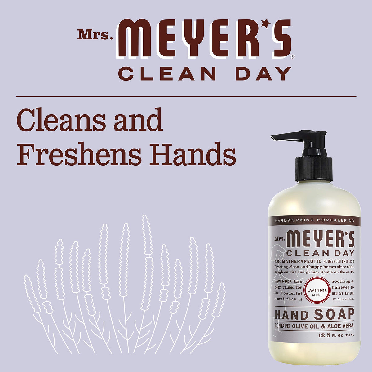 Packaging box for Mrs. Meyer's Lavender hand soap set.