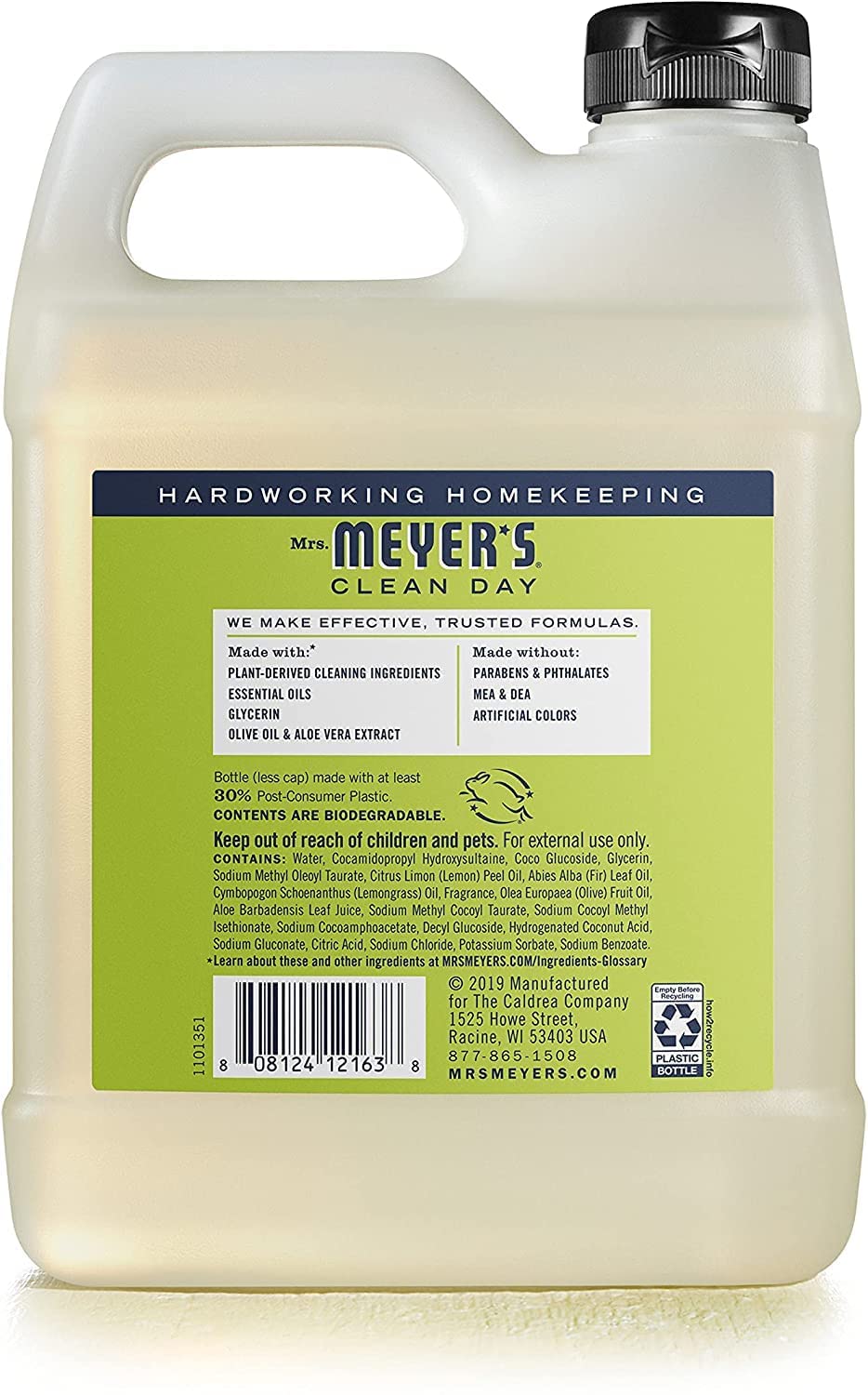 Mrs. Meyer's Lemon Verbena refill bottle side view highlighting refill convenience