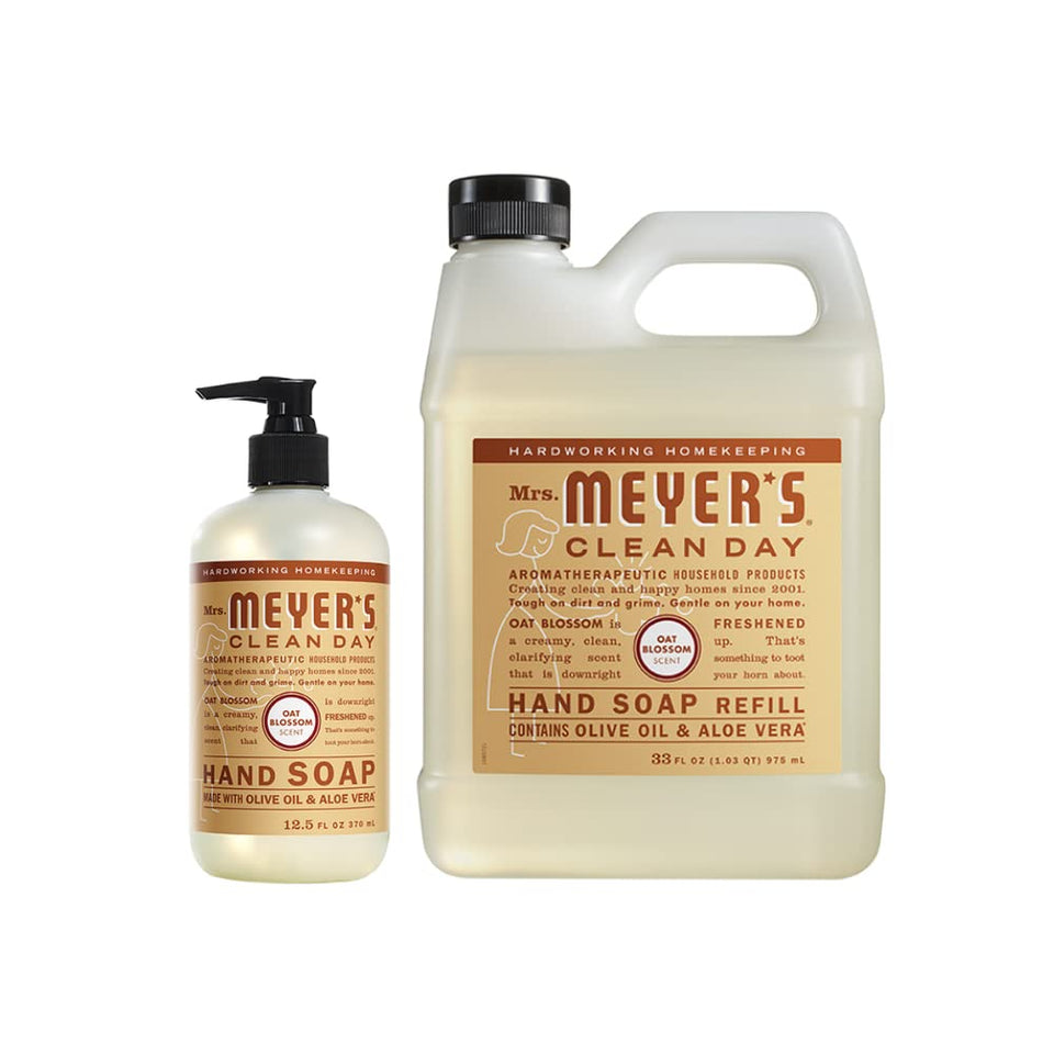 Mrs. Meyer’s Oat Blossom hand soap bottle for daily hand cleansing at the sink