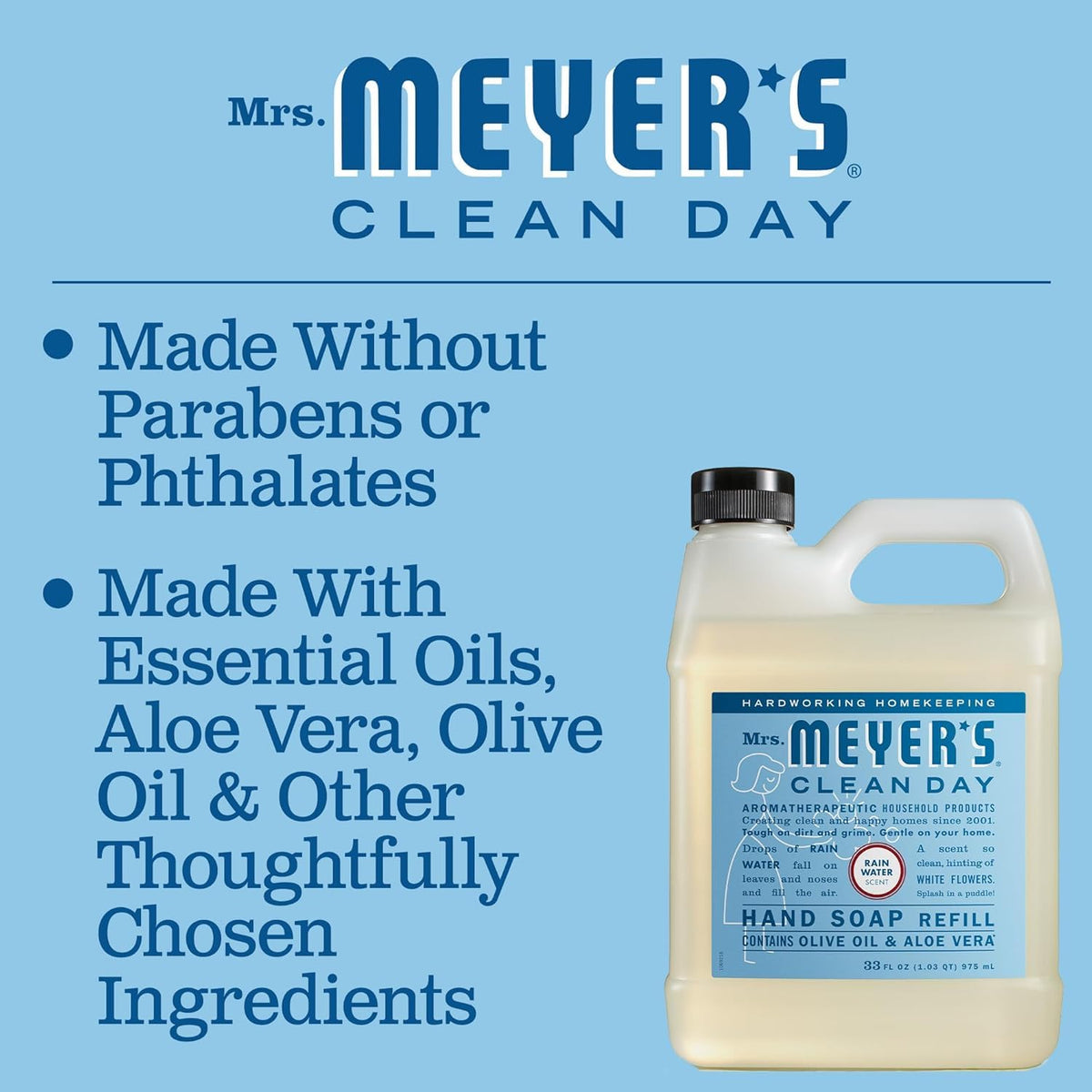 Mrs. Meyer's Rainwater soap creates soft, moisturized hands after washing.