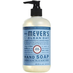 Mrs. Meyer's Rainwater soap beside sink, suggesting everyday kitchen or bathroom use.