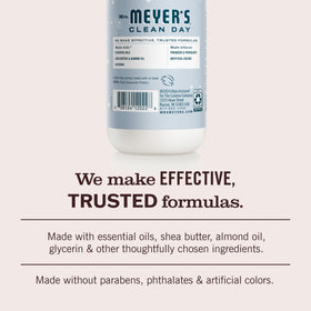 Mrs. Meyer's Snowdrop hand lotion label closeup with clean ingredient notes.