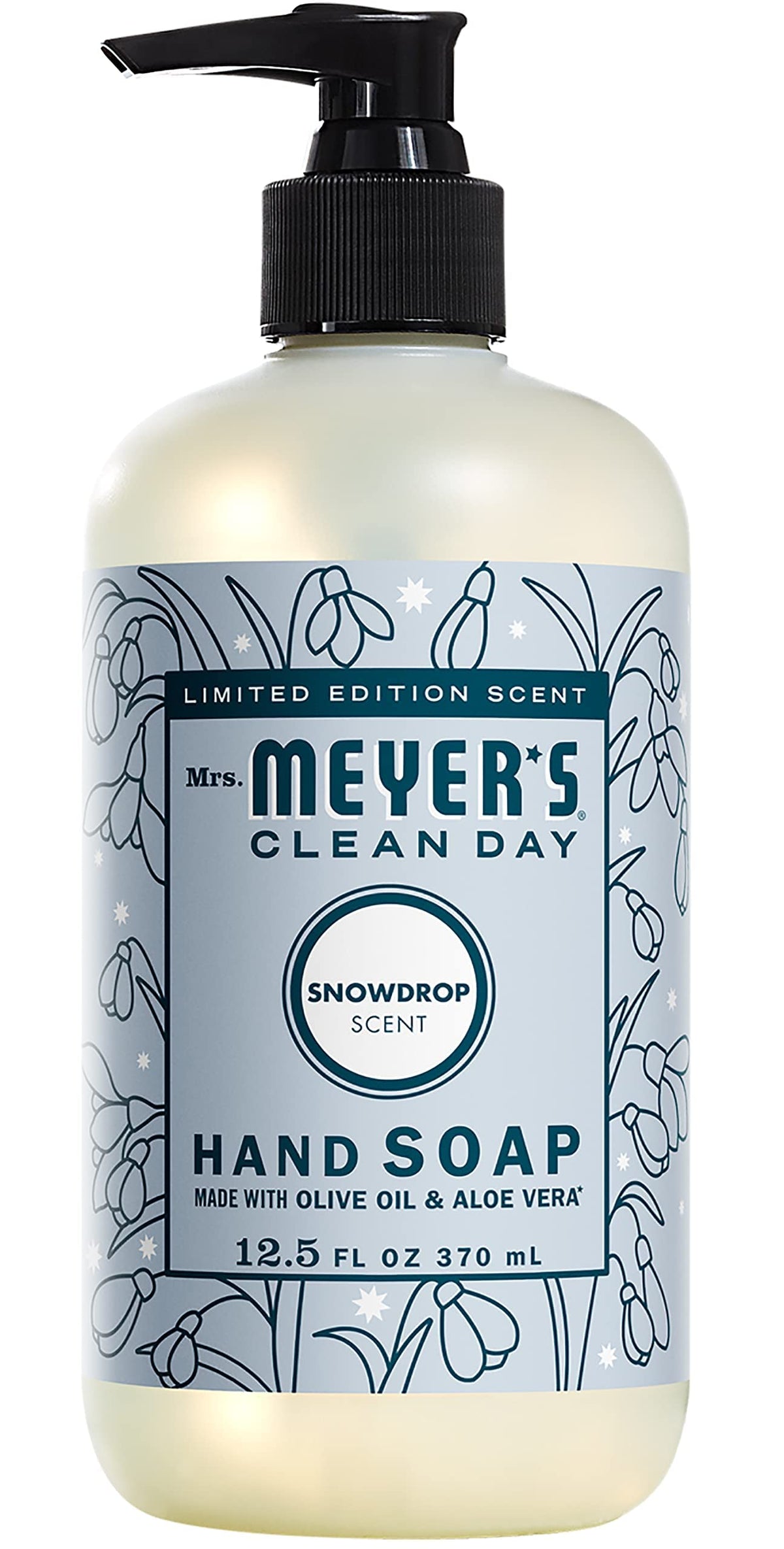 Smooth stream from Mrs. Meyer's SnowDrop hand soap creates rich lather
