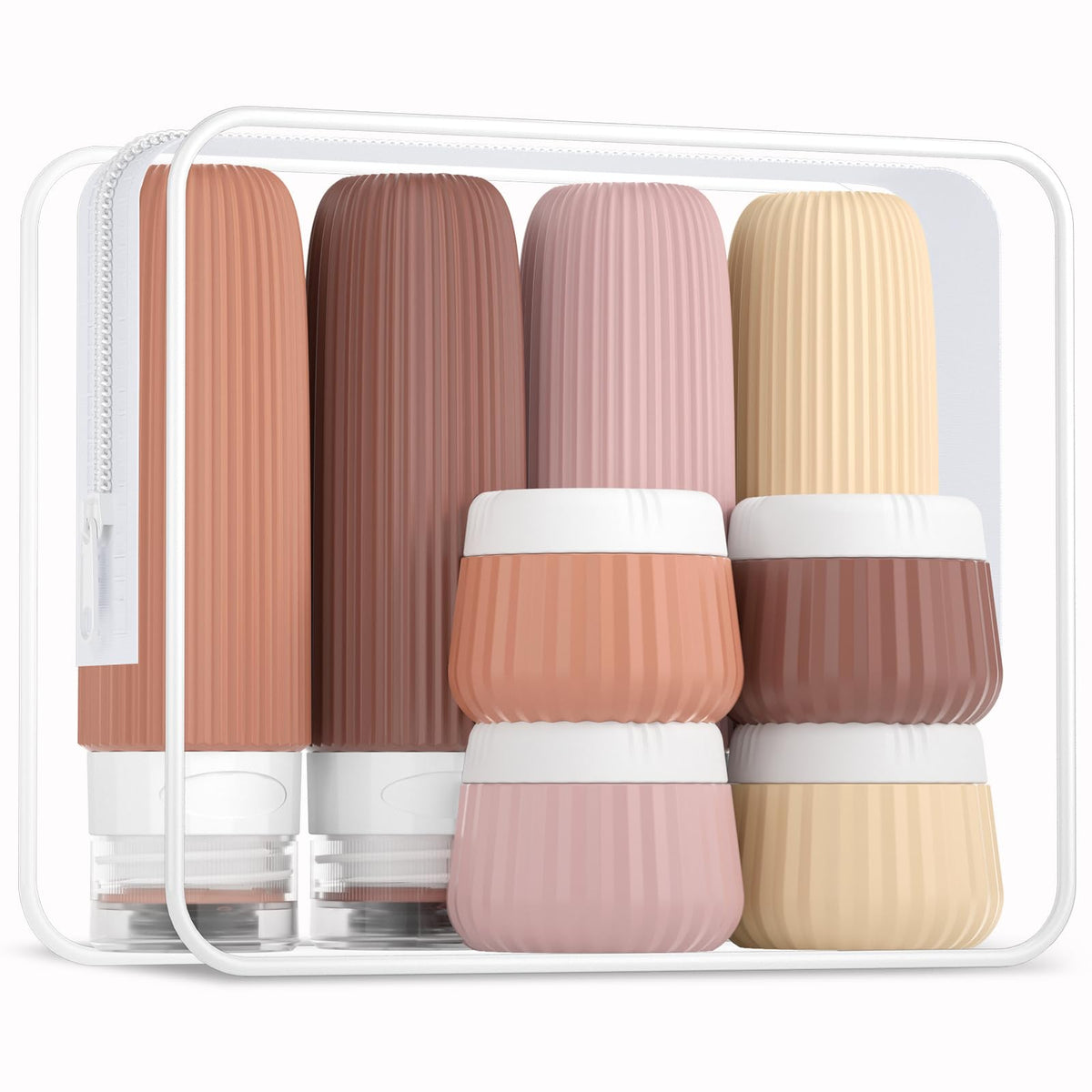 Mrsdry 4-pack silicone squeeze bottles for leak-free travel toiletries.