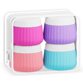 Mrsdry four-pack travel-size silicone jars in bright colors for easy packing.