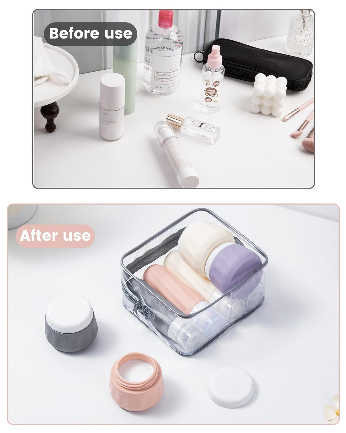 Mrsdry on-the-go kit supports organized grooming during plane trips.