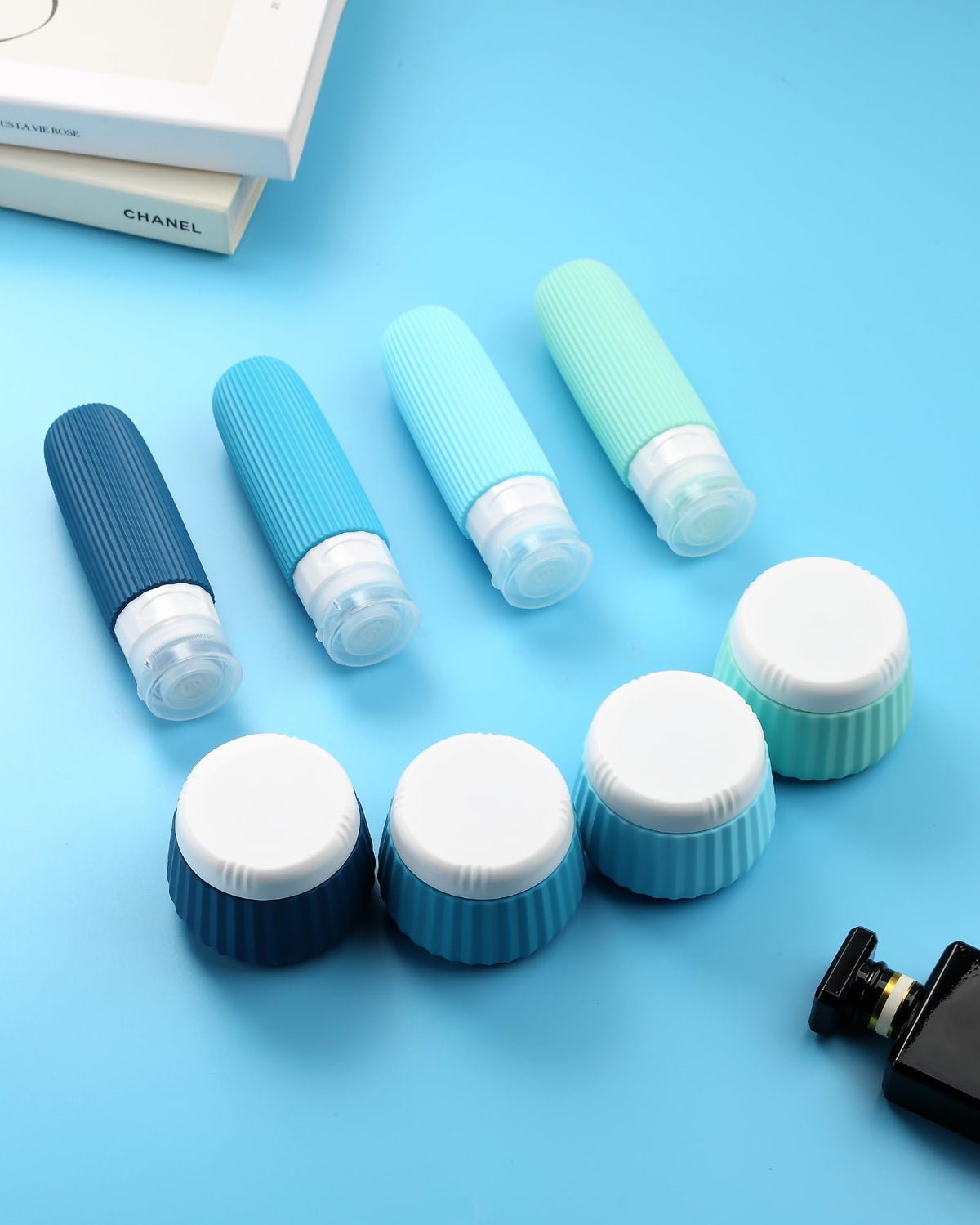 Mrsdry silicone cream jars keep skincare neatly stored during trips.