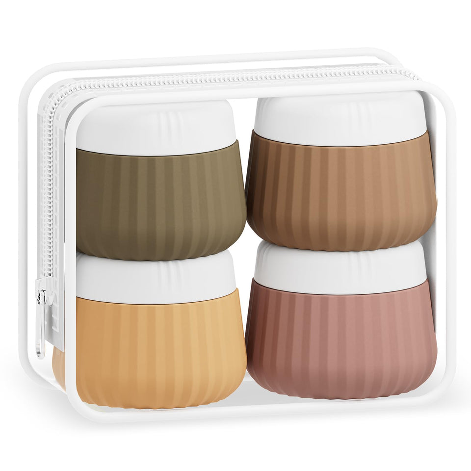 Mrsdry travel containers four-pack shown for on-the-go skincare organization and leak protection.