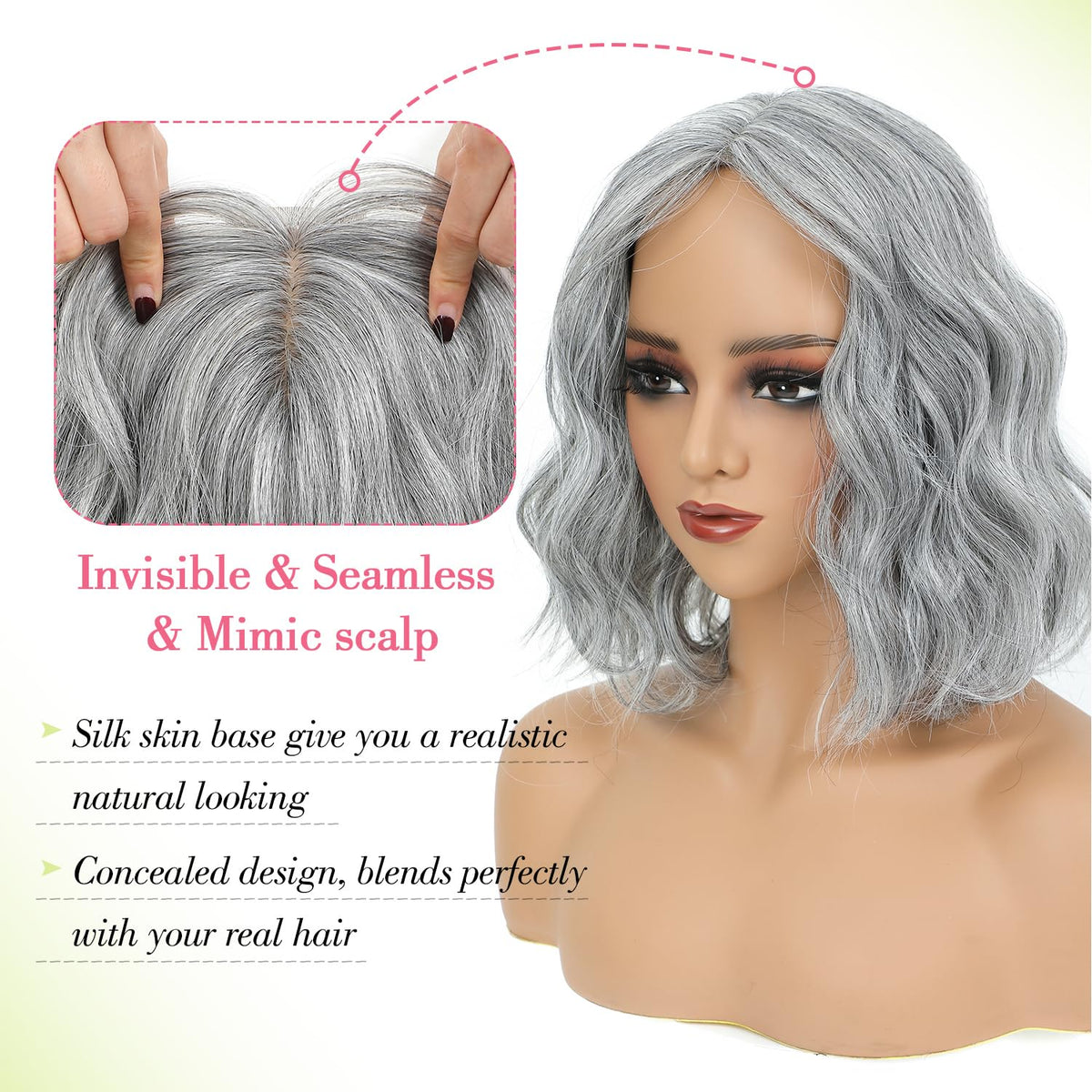 Ms Taj silver grey topper shows natural waves for fuller daily look