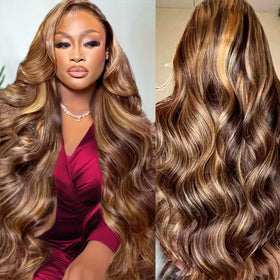 MSCLARA 30-inch highlight body wave wig with lace front for natural daily wear