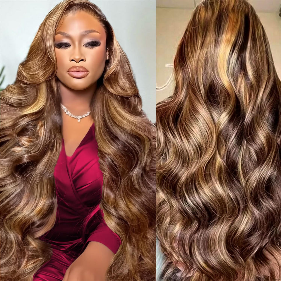 MSCLARA 30-inch highlight body wave wig with lace front for natural daily wear