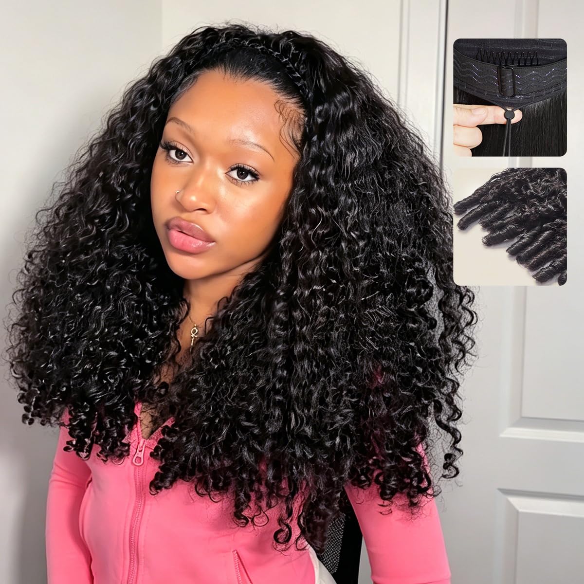 mscoco half wig Burmese curly cap shows breathable, comfortable wear