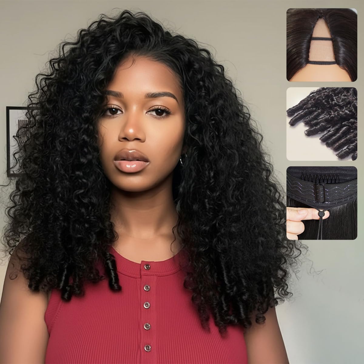 mscoco V Part wig Burmese curly front view showing natural hairline blend