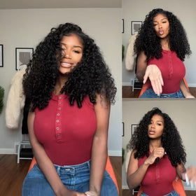 mscoco V Part wig Burmese curly side part highlighting seamless part line