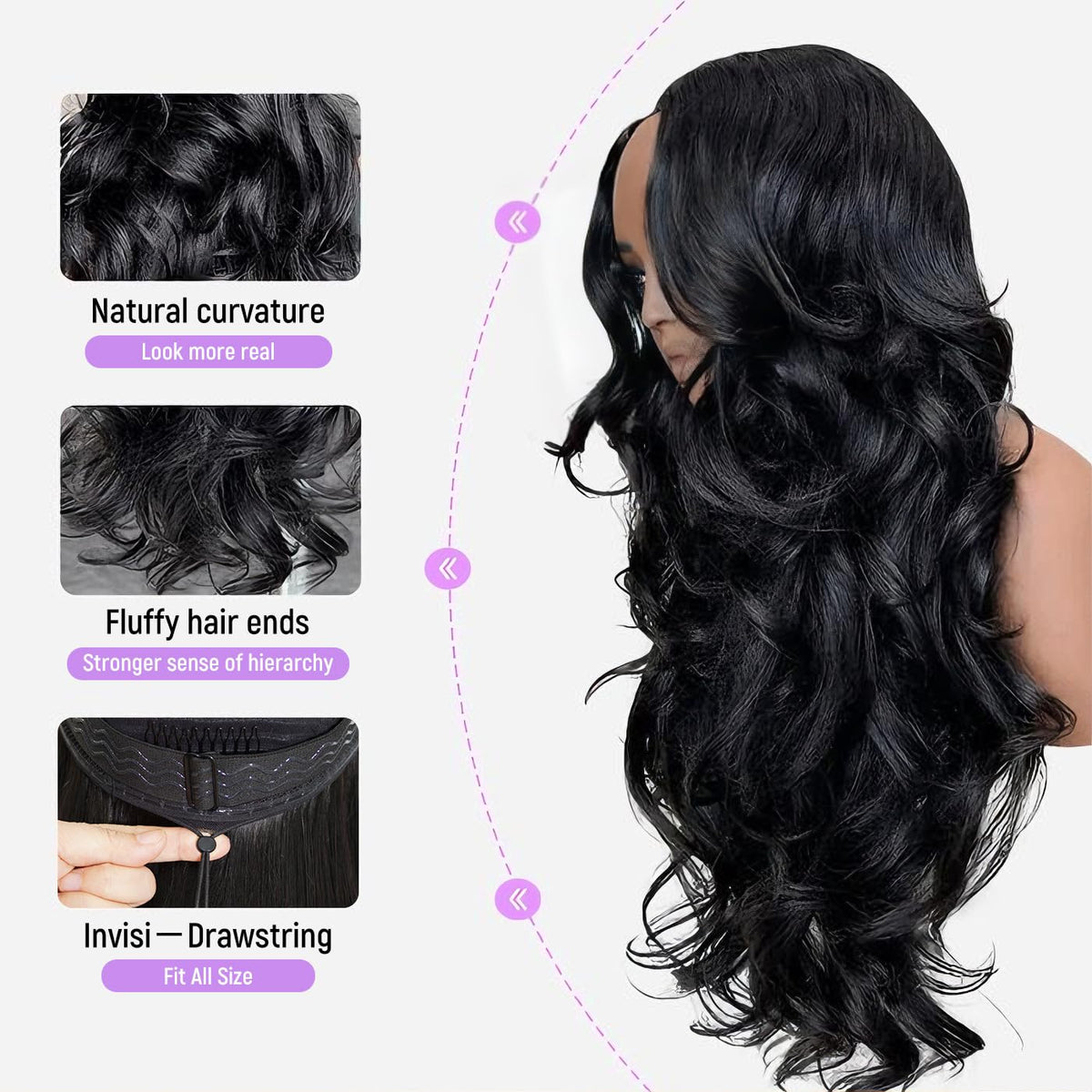 Mscoco V Part Wig clip-in attachment for quick styling