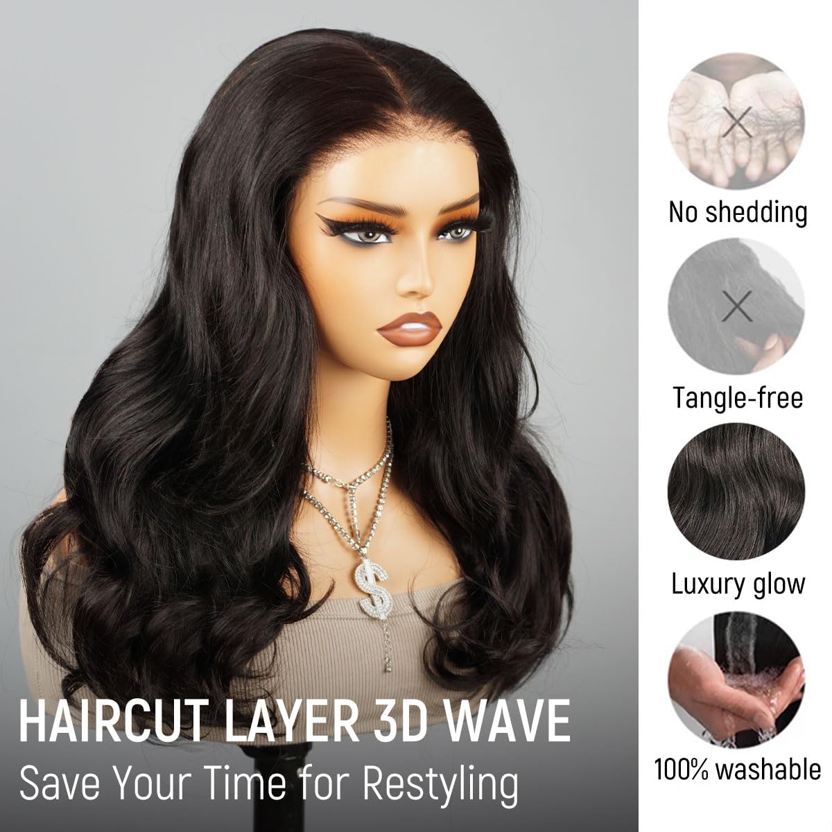 mscoco Wear and Go wig showcasing 180% density body wave texture.