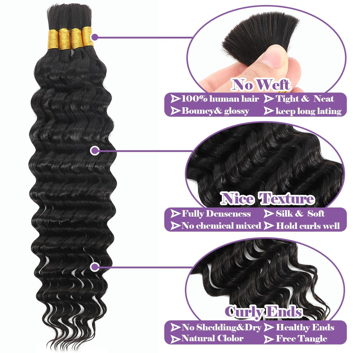 MsDanna 4 bundles pack bulk hair adds fullness for quick braids.