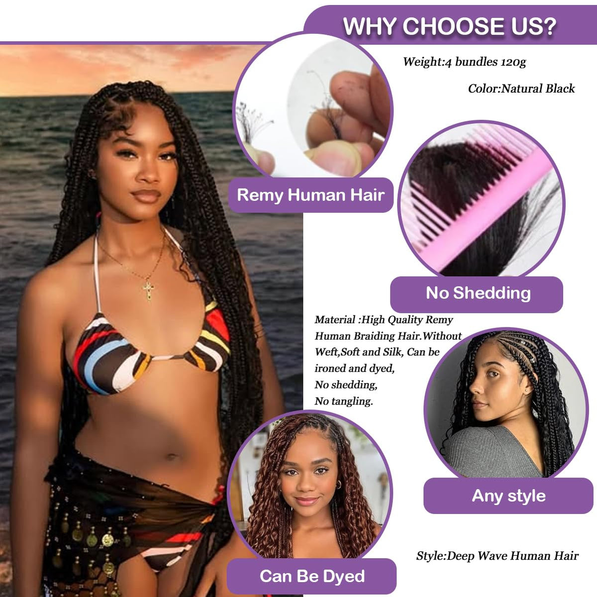 MsDanna knotless braids bulk hair enables smooth, seamless braid creation.