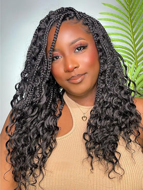 MS.FEEL Short Boho Braided Wig with full lace cap for comfortable daily wear.