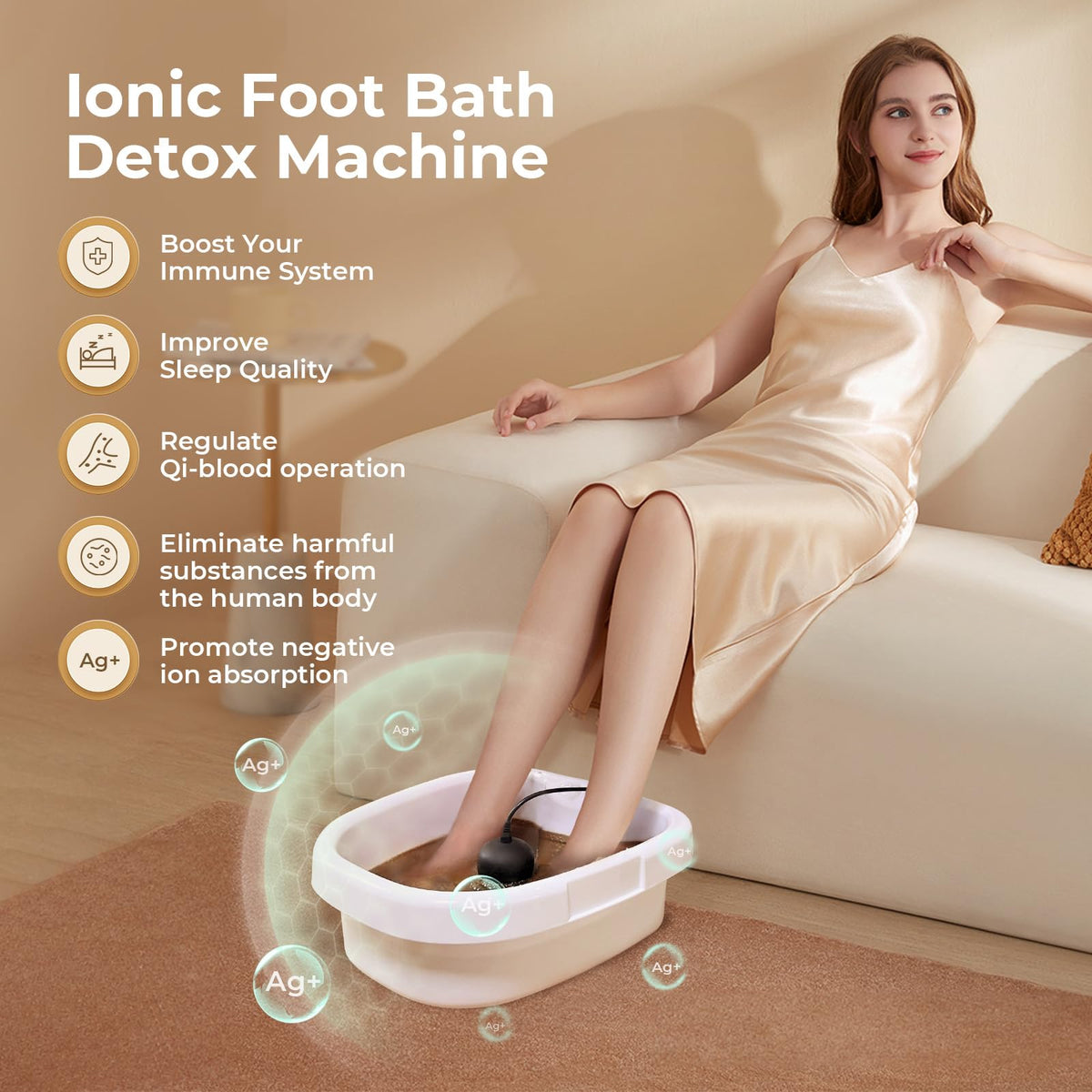 MSFOOT detox water turns amber during ion action, illustrating visible detox in real time