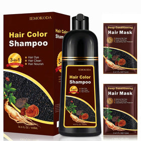 Msktasy dark brown hair dye shampoo bottle for at-home gray coverage.