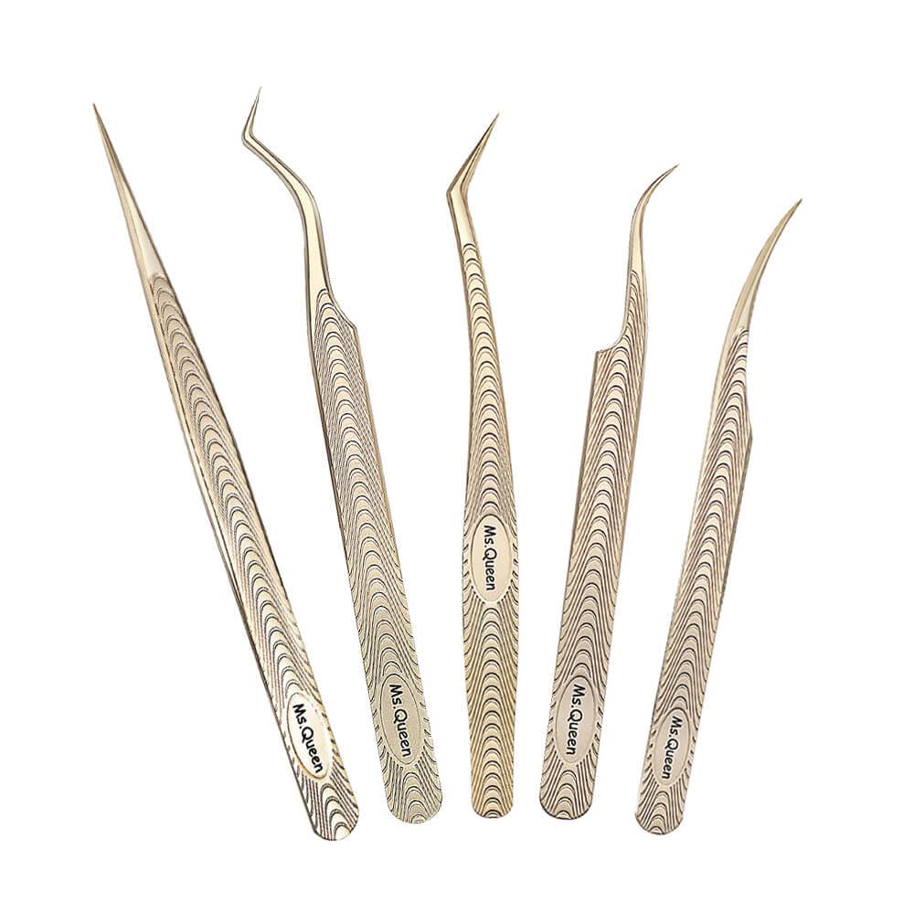 Ms.Queen lash tweezers with angled tip for precise lash placement.